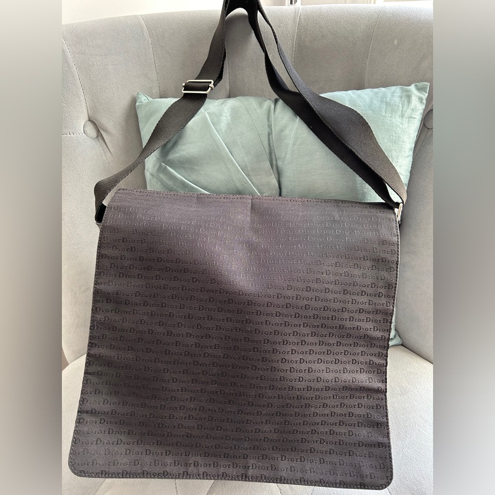 Auth Christian Dior black fabric men messenger shoulder bag